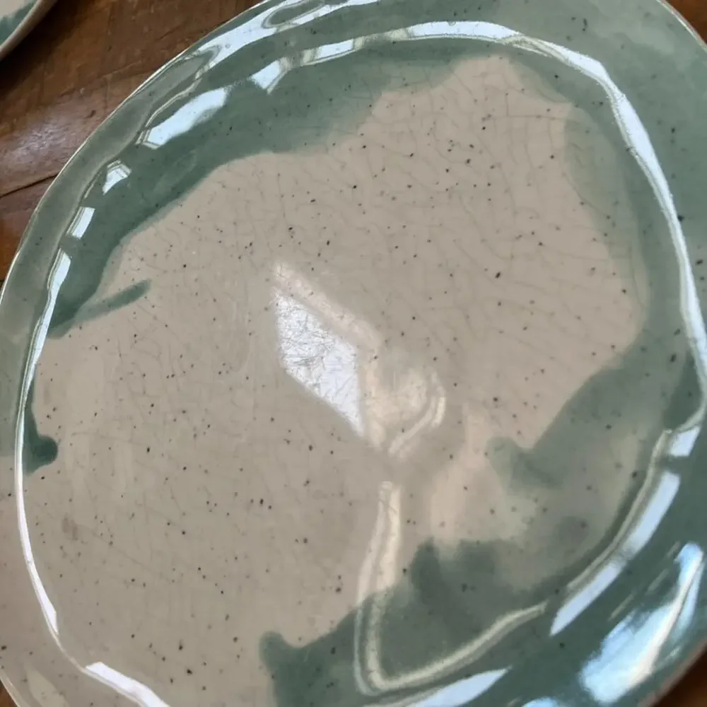 West Elm Seaside Melamine Blue Speckle Dinner Plates 10.5